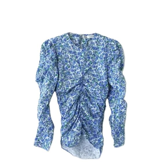 Zara Lightweight Floral Top Blue White XS - Picture 5 of 13
